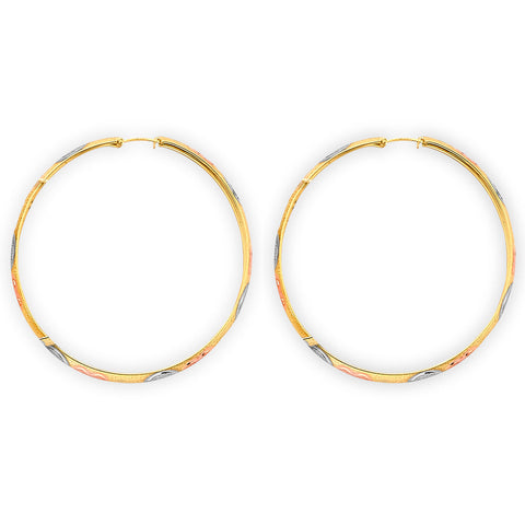 14K Tri Color Gold 45mm DC Heart Hoop Earrings