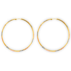 14K Tri Color Gold 45mm DC Heart Hoop Earrings