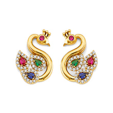 Load image into Gallery viewer, 14K Two Tone Gold Swan With Multi Color CZ Earrings