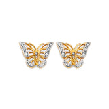 14K Two Tone Gold CZ Butterfly Push Back Earrings