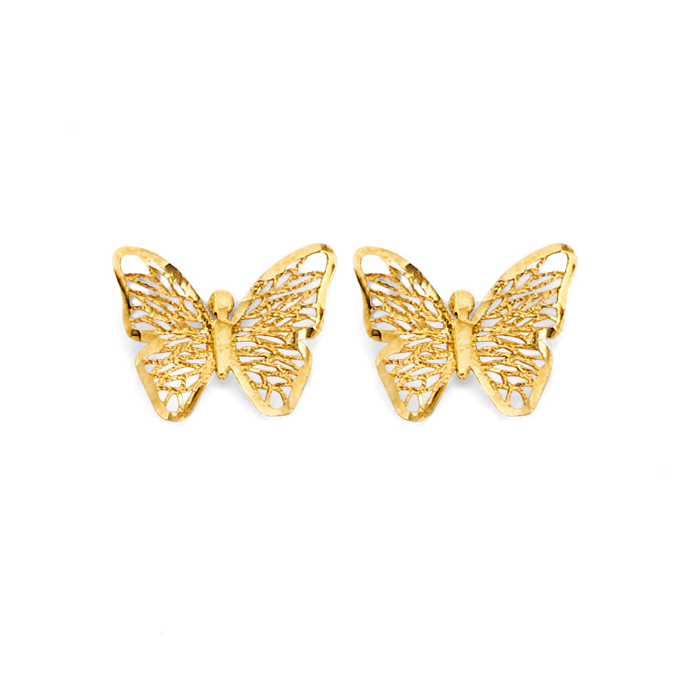 14K Yellow Gold Butterfly Push Back Earrings