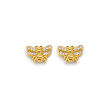 Load image into Gallery viewer, 14K Yellow Gold CZ Bee Push Back Earrings