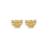 14K Yellow Gold CZ Bee Push Back Earrings