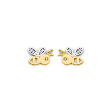 Load image into Gallery viewer, 14K Two Tone Gold CZ Bee Push Back Earrings