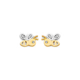 14K Two Tone Gold CZ Bee Push Back Earrings