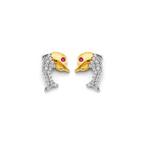 14K Two Tone Gold CZ Dolphin Push Back Earrings