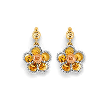 Load image into Gallery viewer, 14K Two Tone Gold Hanging Flower Push Back Earrings