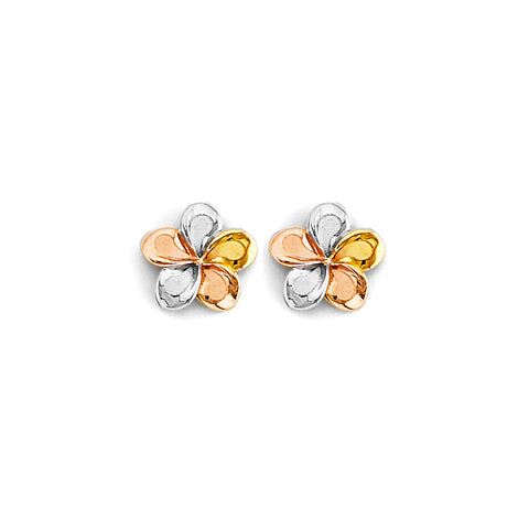 14K Tri Color Gold Flower Push Back Earrings