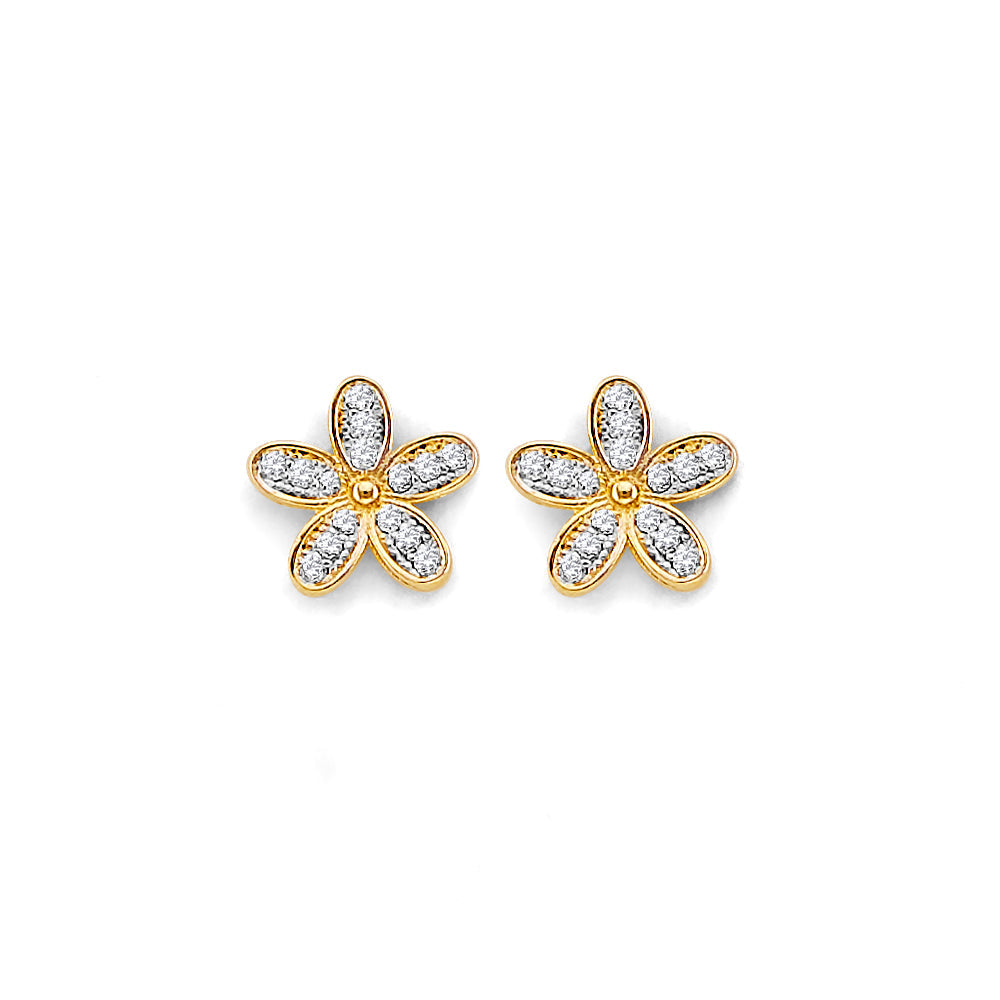 14K Yellow Gold CZ Flower Push Back Earrings