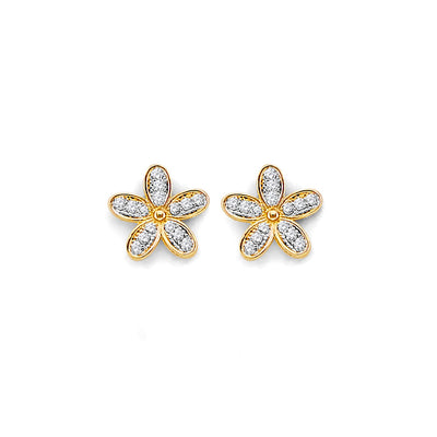 14K Yellow Gold CZ Flower Push Back Earrings