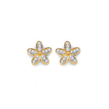 14K Yellow Gold CZ Flower Push Back Earrings