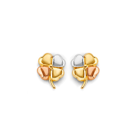 14K Tri Color Gold Clover Push Back Earrings