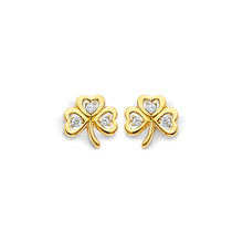 Load image into Gallery viewer, 14K Yellow Gold CZ Clover Push Back Earrings