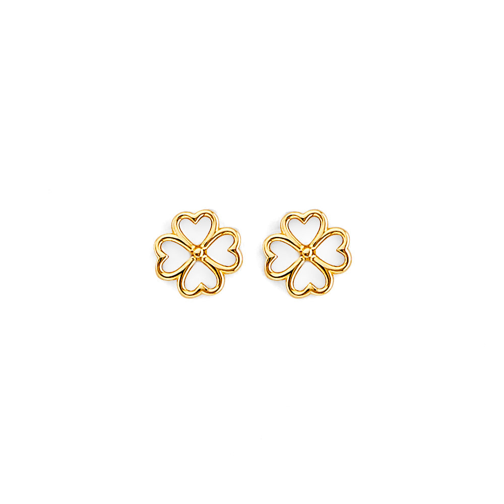 14K Yellow Gold Clover Push Back Earrings