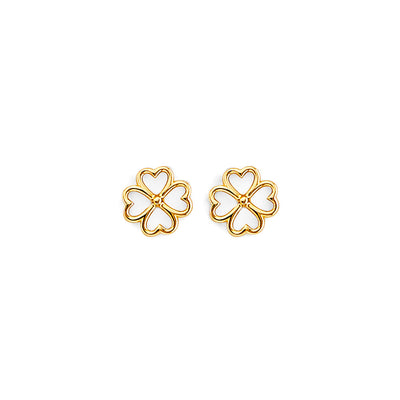 14K Yellow Gold Clover Push Back Earrings