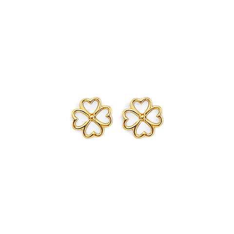 14K Yellow Gold Clover Push Back Earrings