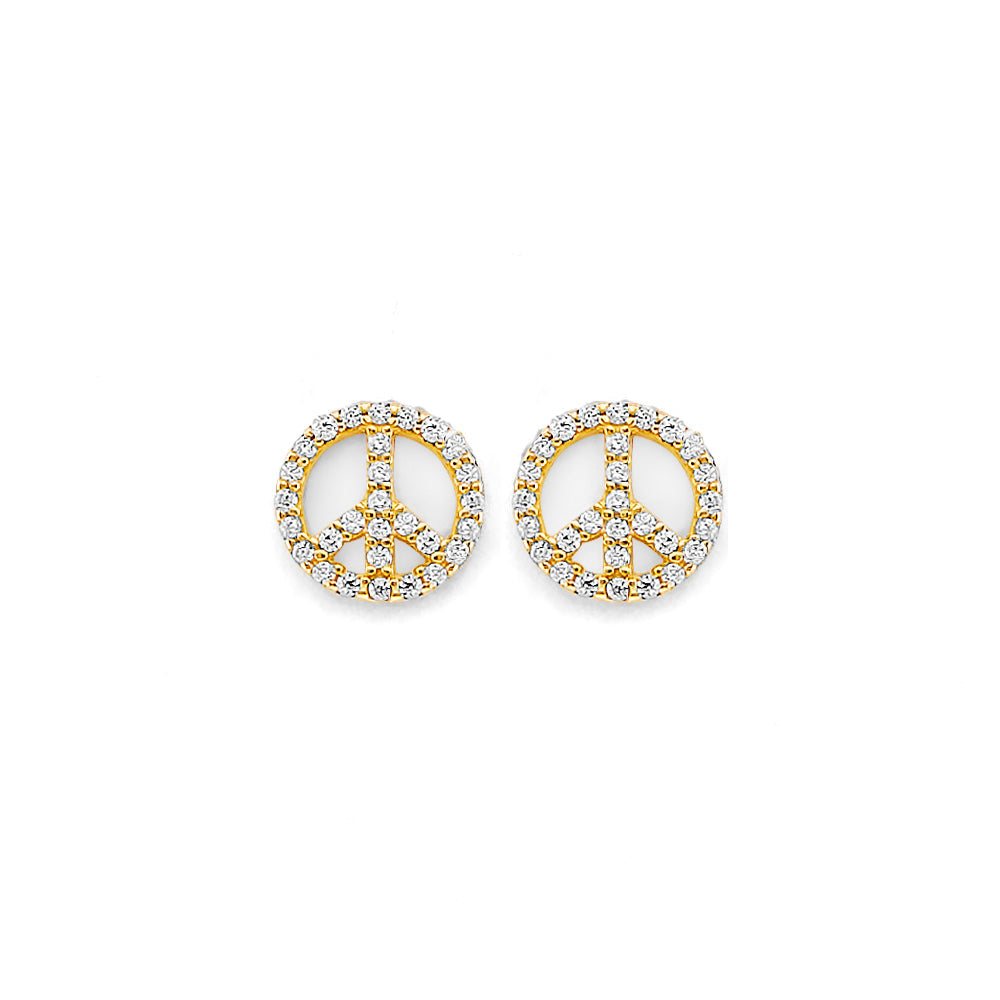 14K Yellow Gold CZ Peace Push Back Earrings