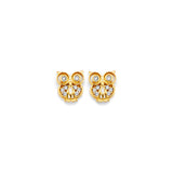 14K Yellow Gold CZ Owl Push Back Earrings