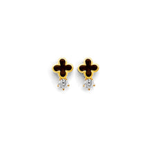 Load image into Gallery viewer, 14K Yellow Gold CZ Small Clover Push Back Earrings