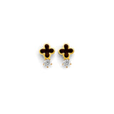 14K Yellow Gold CZ Small Clover Push Back Earrings