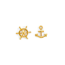 Load image into Gallery viewer, 14K Yellow Gold Anchor And Wheel Push Back Earrings