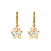 Load image into Gallery viewer, 14K Tri Color Gold Hanging Stars Huggies Earrings