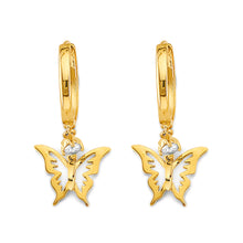 Load image into Gallery viewer, 14K Yellow Gold CZ Hanging Butterfly Huggies Earrings