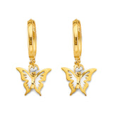 14K Yellow Gold CZ Hanging Butterfly Huggies Earrings