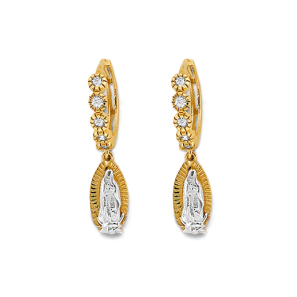 14K Two Tone Gold CZ Guadalupe Huggies Earrings