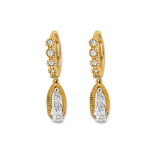 Load image into Gallery viewer, 14K Two Tone Gold CZ Guadalupe Huggies Earrings