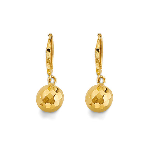 14K Yellow Gold Hanging Ball Huggies Earrings