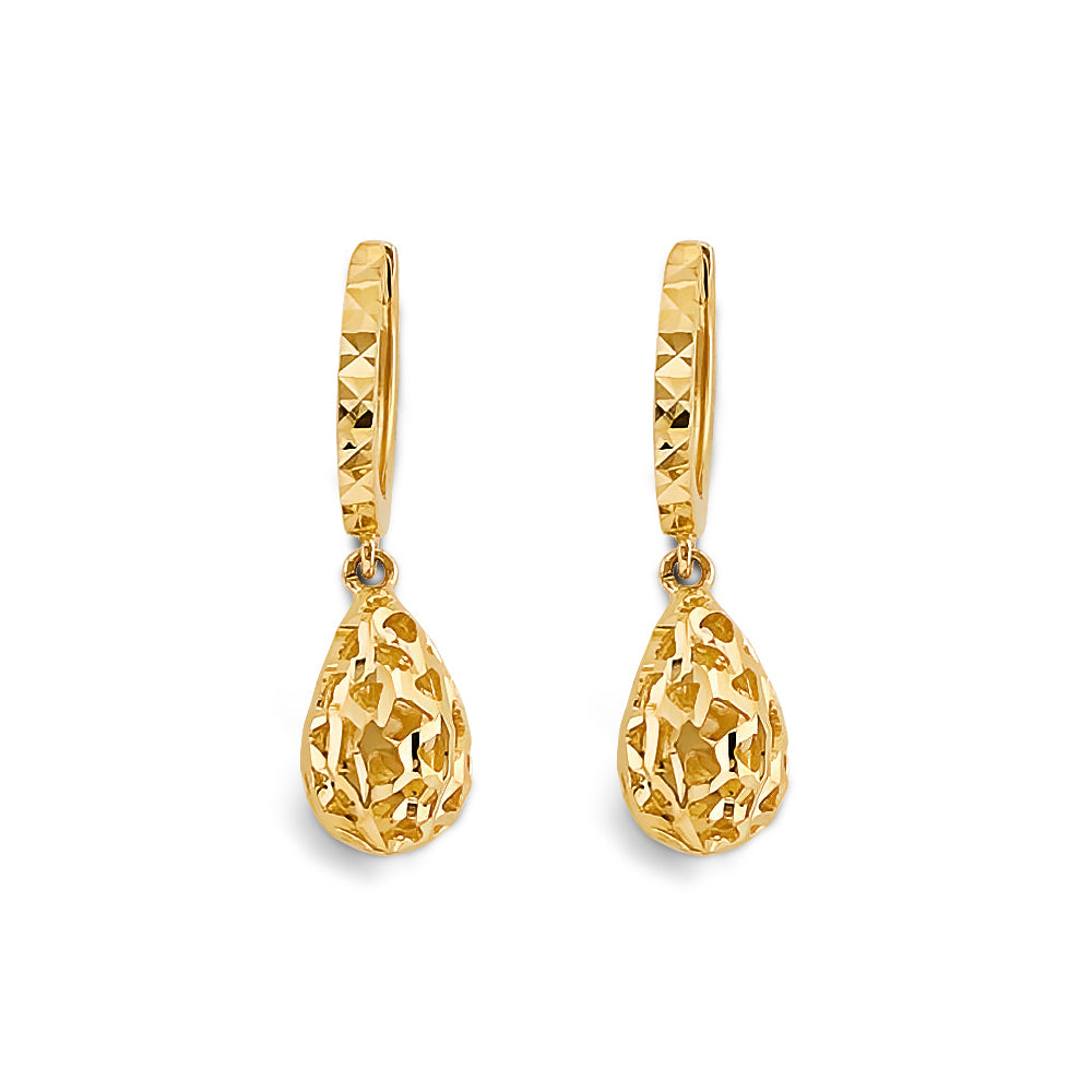 14K Yellow Gold 7mm Hanging Ball Huggies Earrings