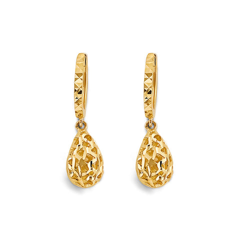 14K Yellow Gold 7mm Hanging Ball Huggies Earrings