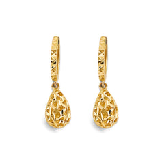 14K Yellow Gold 7mm Hanging Ball Huggies Earrings