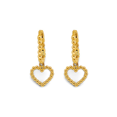 14K Yellow Gold Bead Heart Huggies Earrings