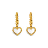 14K Yellow Gold Bead Heart Huggies Earrings