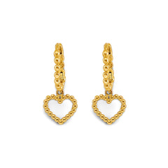 14K Yellow Gold Bead Heart Huggies Earrings