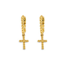 Load image into Gallery viewer, 14K Yellow Gold Bead Cross Huggies Earrings