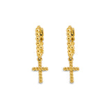 14K Yellow Gold Bead Cross Huggies Earrings