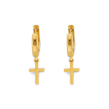 Load image into Gallery viewer, 14K Yellow Gold Small Cross Huggies Earrings