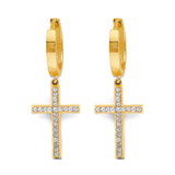 14K Two Tone Gold CZ Cross Huggies Earrings