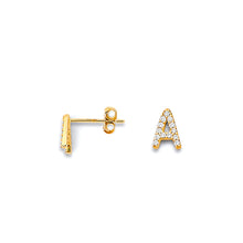 Load image into Gallery viewer, 14K Two Tone Gold CZ Initial Earrings