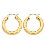 14K Yellow Gold 3.8mm Polish Round Tube 20mm Hoop Earrings