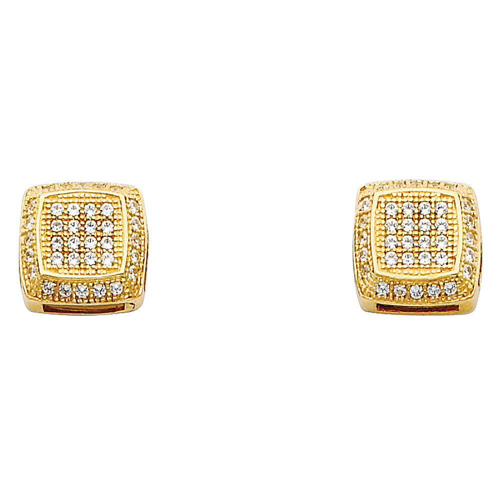 14K Yellow Gold CZ Square Earrings