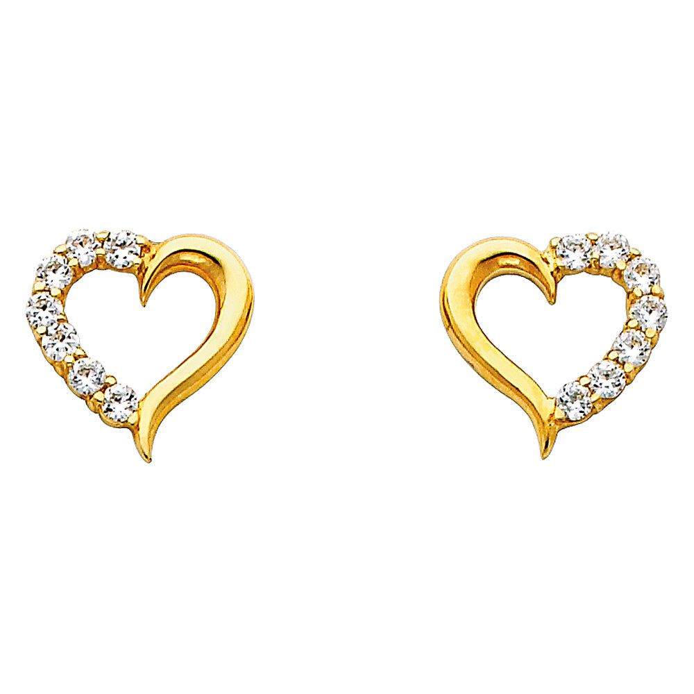 14K Yellow Gold Heart CZ Earrings