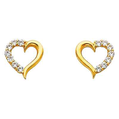 14K Yellow Gold Heart CZ Earrings