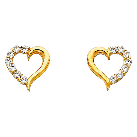 14K Yellow Gold Heart CZ Earrings