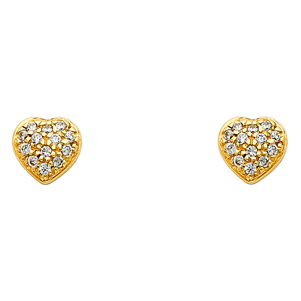 14K Yellow Gold CZ Heart Earrings