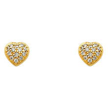 Load image into Gallery viewer, 14K Yellow Gold CZ Heart Earrings