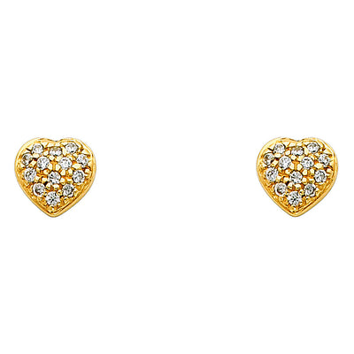 14K Yellow Gold CZ Heart Earrings